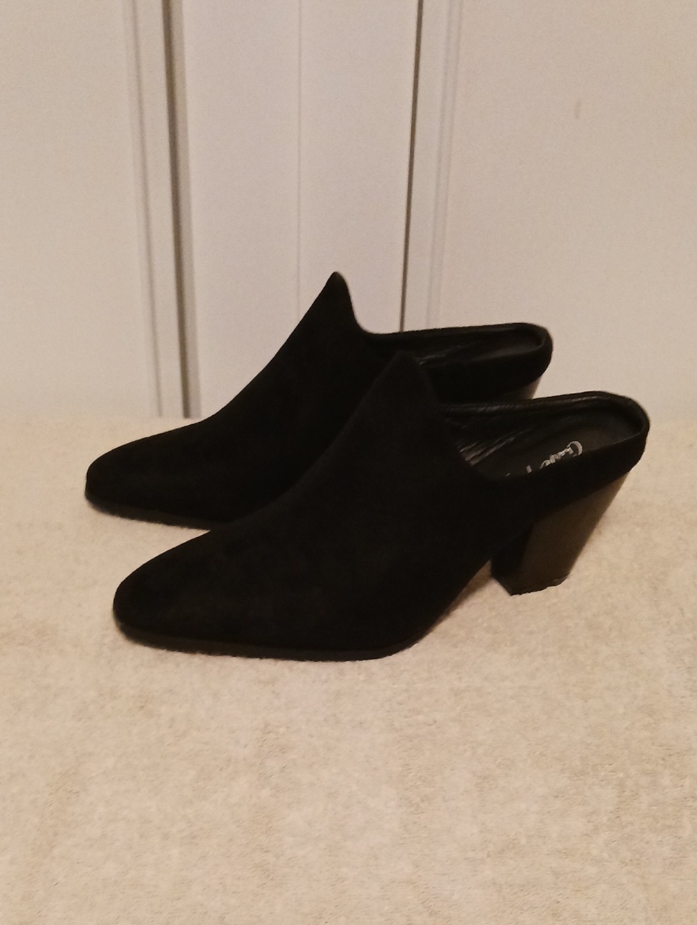 Charlie Paige Black Suede Pointed-Toe Mule Heels
